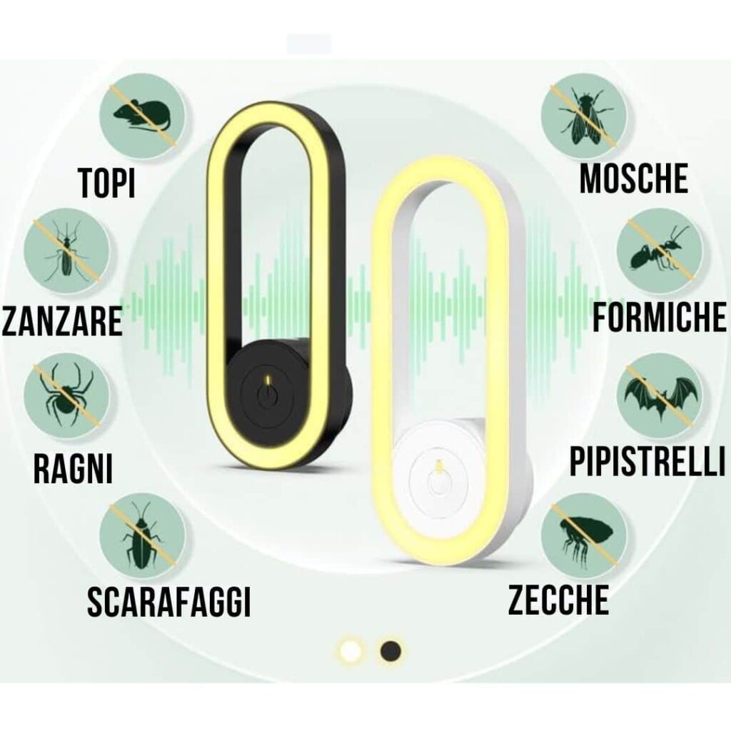 Dispositivo repellente elettronico contro insetti e roditori con onde sonore.