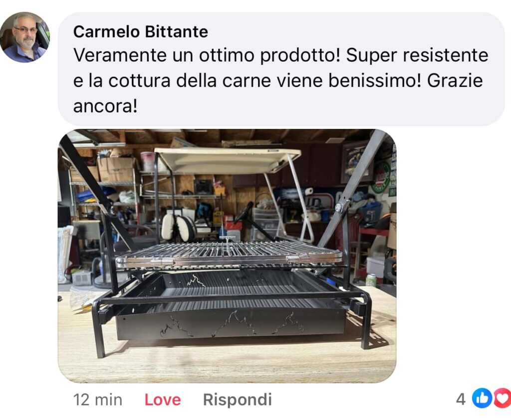 Barbecue portatile in metallo con superficie di cottura ampia.