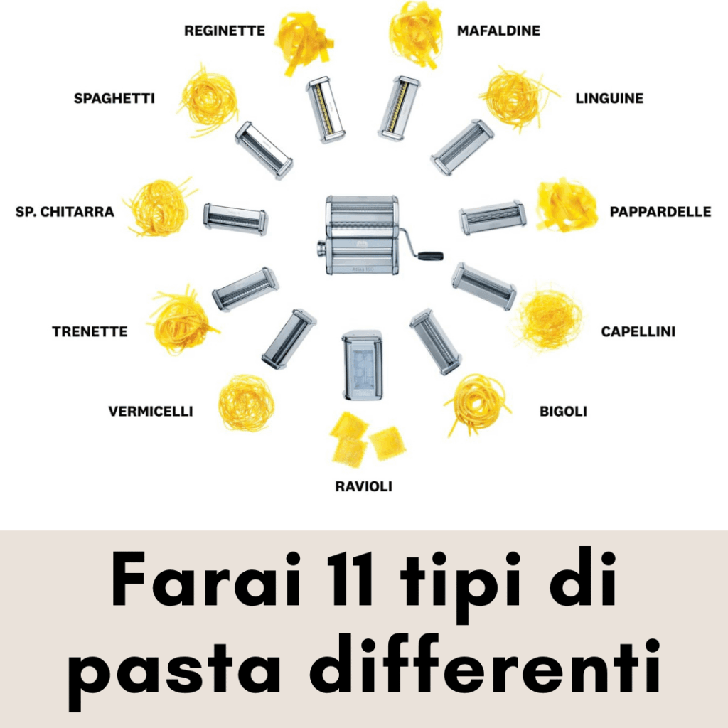 Varietà di pasta fatta con macchina per pasta e ravioli.