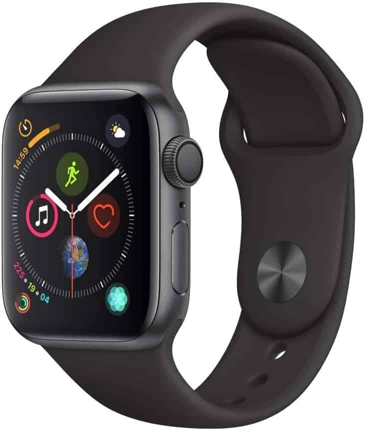 Smartwatch Apple con display Retina e cinturino nero.