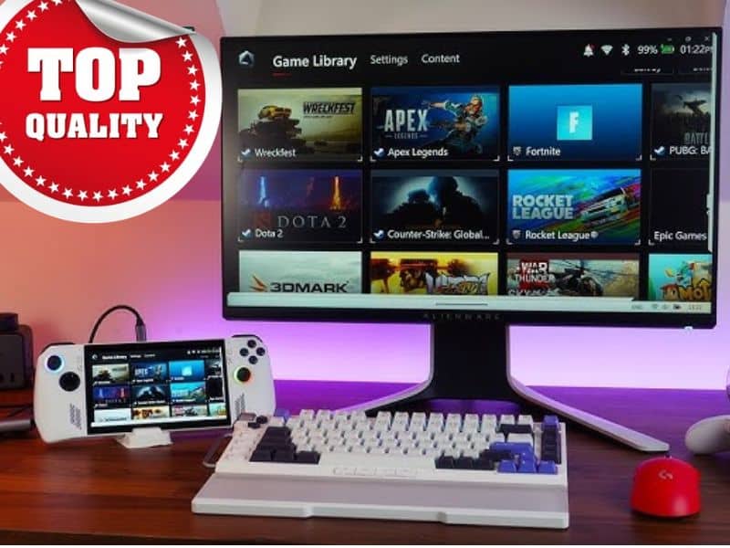 Configurazione console retro con controller e monitor per giochi.