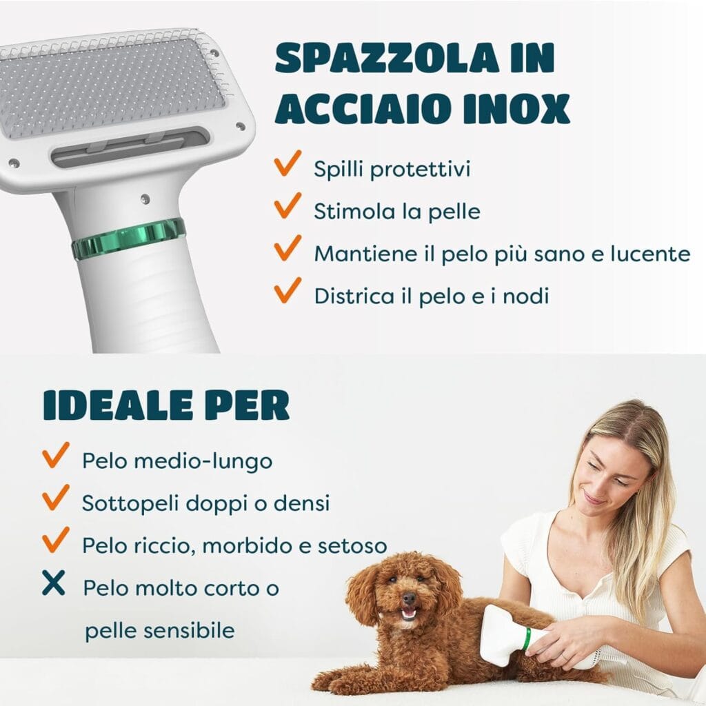 Spazzola in acciaio inox per la cura di cani e gatti.