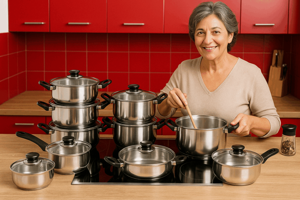 Set di pentole in alluminio di alta qualità per cucina domestica.